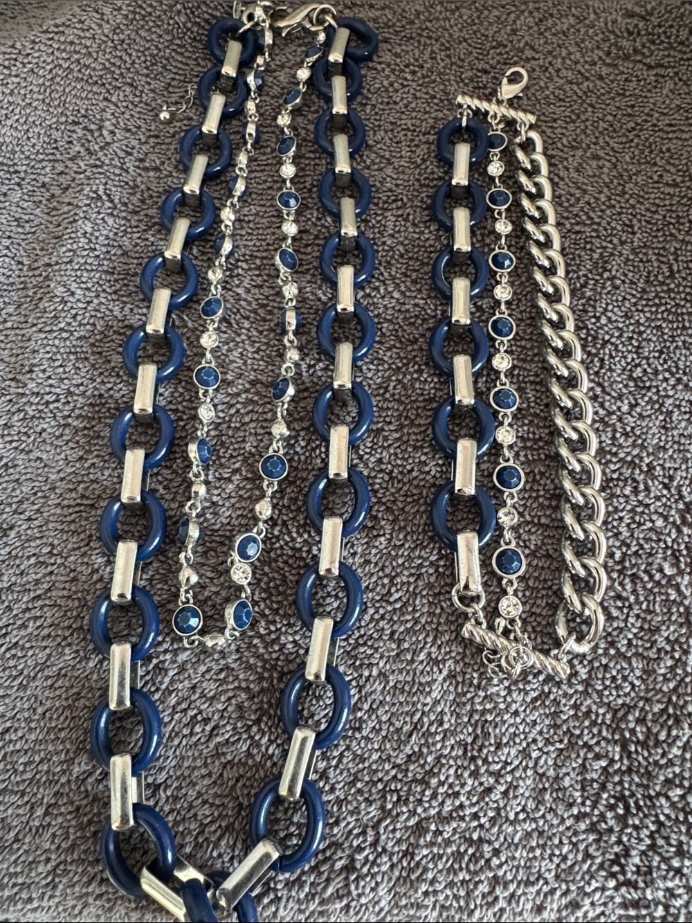 Lia Sophia Navy and Silver Layered Chain Necklace Set
